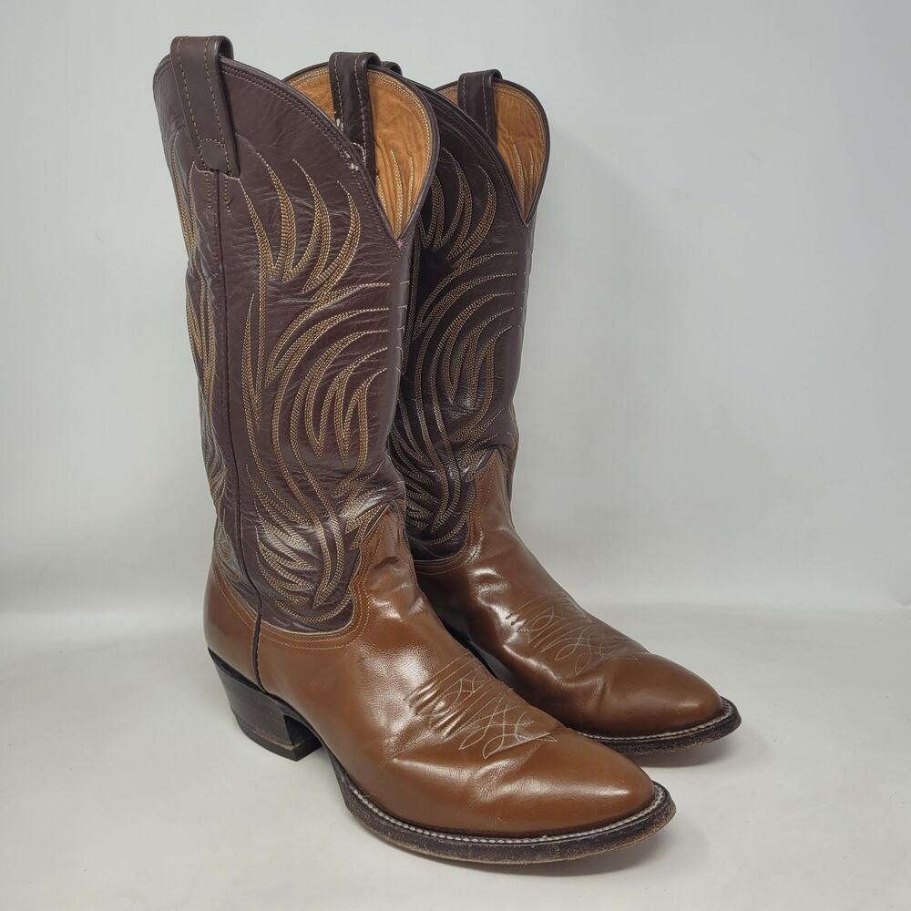 VTG Nocona Boots Mens 9.5B Brown Leather Western Cowboy USA Rodeo Two Tone